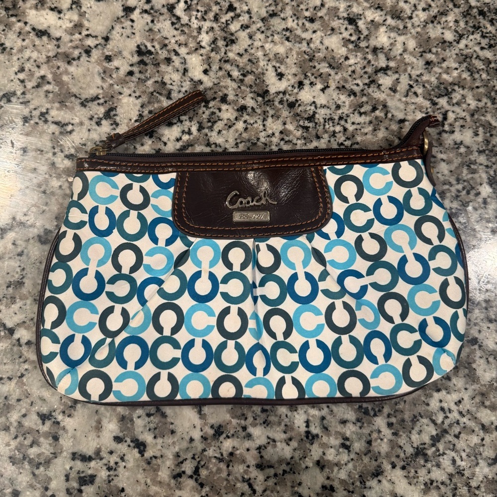Coach Blue & Brown Signature Poppy Wristlet